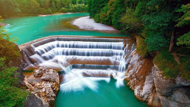 Обои картинки фото lech river waterfall, bavaria, природа, водопады, lech, river, waterfall