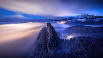 Картинка природа горы oблака альпы германия туман огни