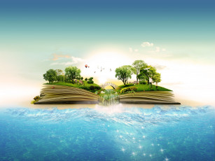 Картинка разное компьютерный дизайн море книга пейзаж деревья водопад