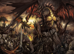 Картинка фэнтези драконы рыцари дракон копья сражение