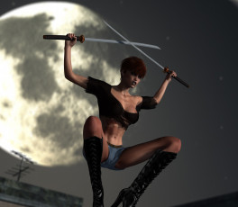 Картинка 3д+графика фантазия+ fantasy луна оружие фон взгляд девушка