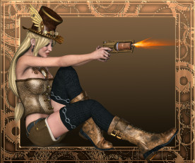 Картинка 3д+графика фантазия+ fantasy сапоги оружие шляпа фон взгляд девушка
