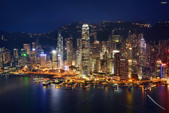 Картинка города гонконг+ китай hong kong гонконг кнр вечер ночь дома огни