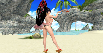 Картинка 3д+графика аниме+ anime фон девушка взгляд скалы пляж зонтик