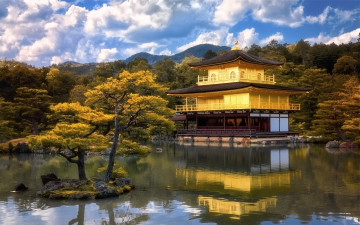 Картинка kinkakuji+temple города -+буддийские+и+другие+храмы парк пруд храм