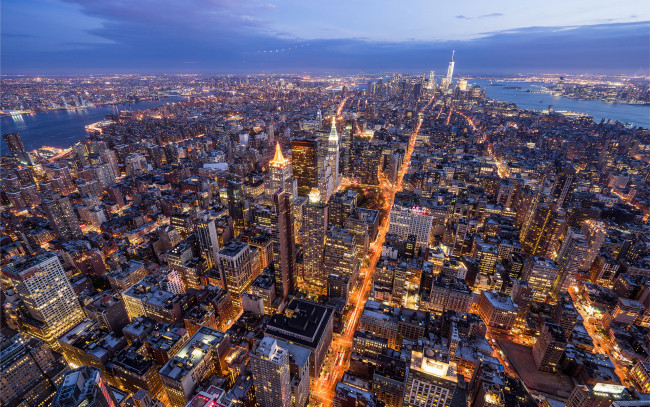 Обои картинки фото города, нью-йорк , сша, город, нью-йорк, манхэттен, вечер, огни