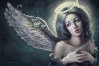 Картинка фэнтези ангелы angel лицо крылья нимб взгляд фантастика арт ангел девушка
