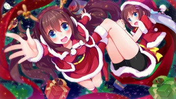 Картинка аниме зима +новый+год +рождество взгляд девушки фон