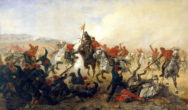 Обои картинки фото рисованное, виктор мазуровский, война, атака, бой, лошади, турки