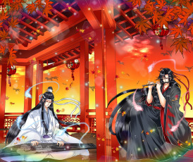 Картинка аниме mo+dao+zu+shi лань ванцзи вэй усянь гуцинь флейта беседка осень