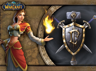 Картинка видео+игры world+of+warcraft девушка магия огонь щит мечи