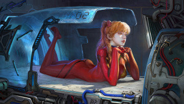 Картинка evangelion аниме капсула красивая девушка красный костюм