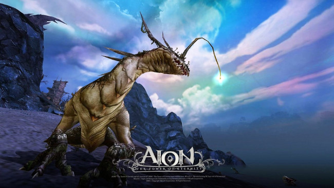Обои картинки фото видео игры, aion,  the tower of eternity, дракон, скалы