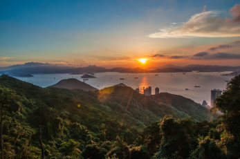 Картинка repulse bay hong kong природа восходы закаты закат гонконг залив рипалс панорама холмы островки