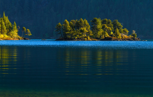 Обои картинки фото природа, реки, озера, остров, ванкувер, озеро, кауичан, vancouver, island, cowichan, lake, островок, канада, лес, деревья, вода, canada