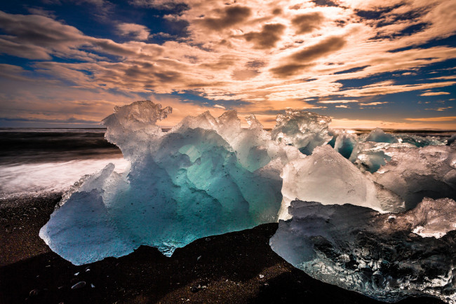 Обои картинки фото iceland, природа, айсберги, ледники, лёд, исландия, закат