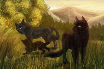 Картинка рисованное животные +коты поляна лес коты