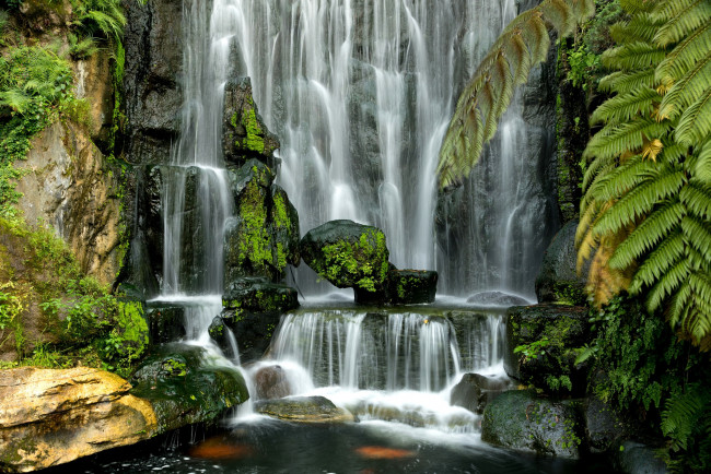 Обои картинки фото природа, водопады, зелень, камни, водопад, вода