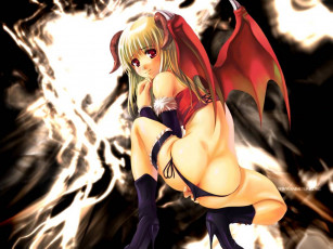 Картинка аниме angels demons девушка крылья рога демон
