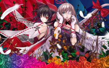 Картинка аниме touhou девочки цветы розы