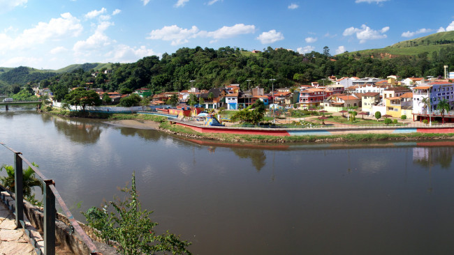 Обои картинки фото бразилия, сан, паулу, города, панорамы, дома, река, мост, панорамма