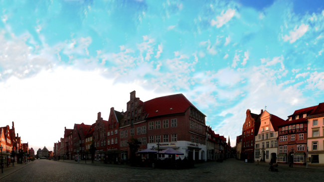 Обои картинки фото германия, люнебург, города, улицы, площади, набережные, панорама, дома, улица, сумерки