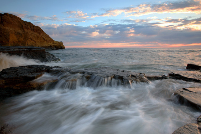 Обои картинки фото природа, побережье, море, скалы, небо, закат