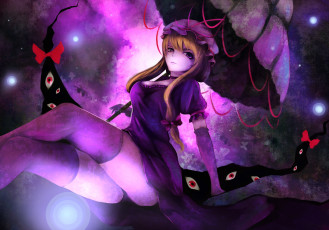 Картинка аниме touhou девушка фиолетовый фон глаза