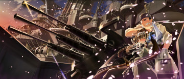 Картинка аниме -weapon +blood+&+technology девушка парень оружие пушки арт