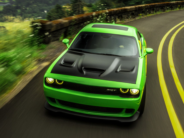 Обои картинки фото автомобили, dodge, srt, challenger, hellcat, 2015г, зеленый, lc