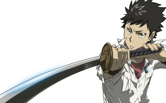 Обои картинки фото аниме, katekyo hitman reborn, брюнет, парень, учитель, мафиози, реборн, ямомото, меч