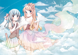 Картинка аниме ангелы +демоны облака девушки арт небо tagme artist