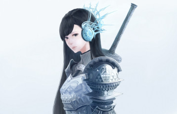 Картинка аниме оружие +техника +технологии рукоять девушка bou nin арт доспехи наушники меч