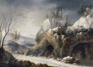 Картинка рисованное живопись франческо фоски скалы зимний пейзаж с крестьянской семьёй картина дорога