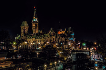 Картинка города оттава+ канада огни оттава башня ночь