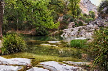 Картинка испания природа реки озера водоем трава деревья камни