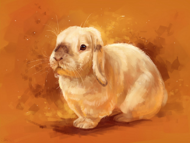 Обои картинки фото рисованное, животные,  зайцы,  кролики, оранжевый, фон