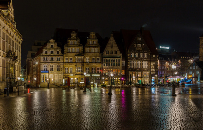 Обои картинки фото германия, города, - огни ночного города, дорога, здания, фонари, ночь