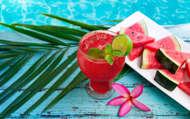 Обои картинки фото еда, арбуз, коктейль, watermelon, summer, tropical, fresh, slice, сок, drink