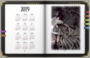 Картинка календари фэнтези 2019 calendar плащ книга капюшон птица