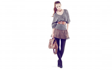 Картинка девушки barbara+palvin модель шатенка свитер пояс юбка сумка колготки
