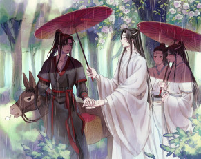 Картинка аниме mo+dao+zu+shi вэй усянь лань ванцзы ослик дождь зонты циньи сычжуй