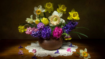 обоя цветы, букеты,  композиции, гиацинты, тюльпаны, нарциссы