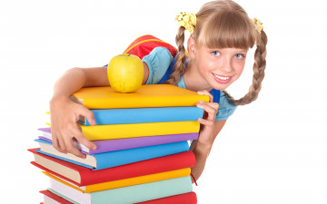 Картинка разное дети девочка косы яблоко книги