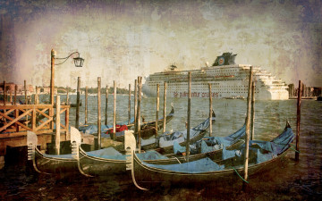 обоя корабли, лодки,  шлюпки, venice, italy, city, vintage, венеция, италия, город, канал, гондола