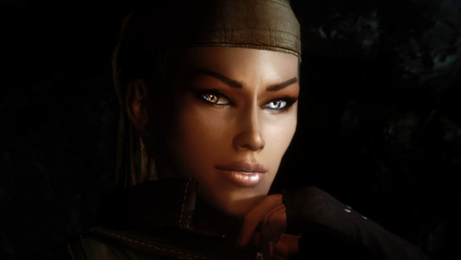 Обои картинки фото видео игры, the elder scrolls v,  skyrim, фон, взгляд, девушка