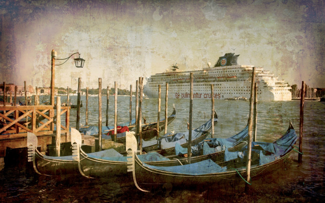 Обои картинки фото корабли, лодки,  шлюпки, venice, italy, city, vintage, венеция, италия, город, канал, гондола