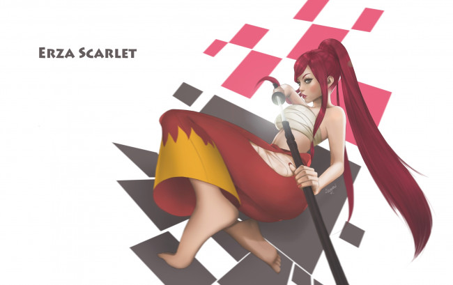 Обои картинки фото аниме, fairy tail, art, erza, scarlet, fairy, tail, меч, девушка, рыжа