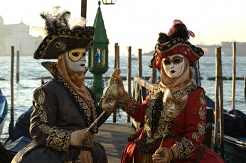 обоя разное, маски,  карнавальные костюмы, карнавал, венеция, гондола, костюмы, пара