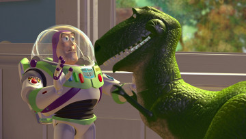 обоя мультфильмы, toy story, игрушки, динозавр, космонавт